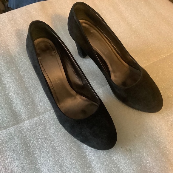 Aquatalia Women's Black Suede Slip on Pumps Block Heel Shoes Black Size 10 - Picture 2 of 9